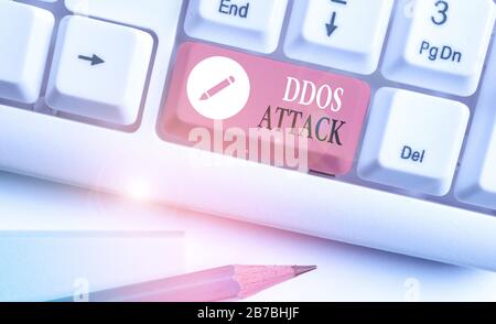 Handwriting text writing Ddos Attack. Conceptual photo perpetrator seeks to make a network resource unavailable to user Stock Photo