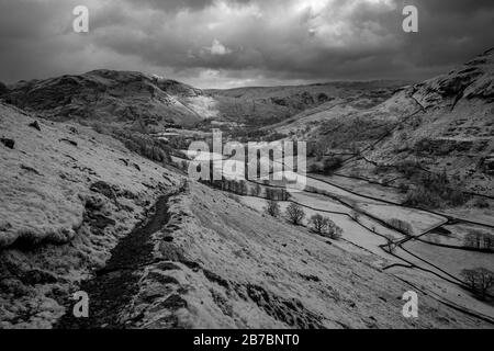Grisedale, Cumbria, UK, black & white infrared image (720nm). Stock Photo