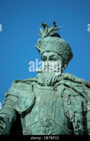 Statue of Gabriel Bethlen was Prince of Transylvania  and Duke of Opole. Heroes Square, Budapest, Hungary. Stock Photo