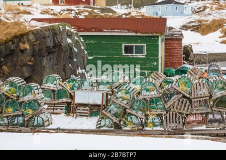 Fishing stages at Champney's West, now part of the town of Trinity Bight, in Newfoundland, Canada[No property releases; available for editorial licens Stock Photo