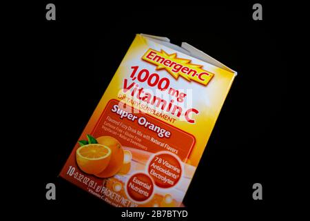 Cambridge MA USA - march 14 2020 - Emergen-C Vitamin C dietary supplement Stock Photo
