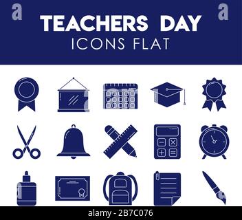 set of icons teachers day, silhouette style icon vector illustration design Stock Vector