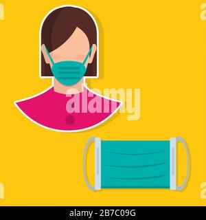 avatar women wearing mask and mask equipment below vector illustration Stock Vector