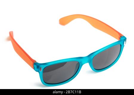 Blue and orange sunglasses on white background , isolated with copy space Stock Photo