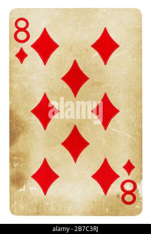 Eight of Diamonds Vintage playing card - isolated on white (clipping path included) Stock Photo