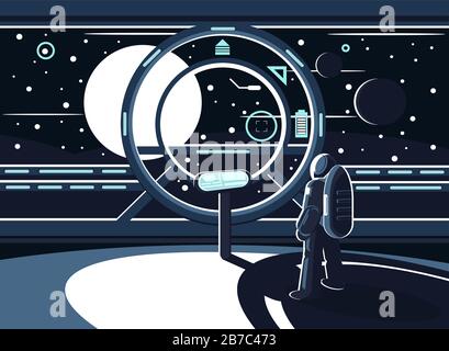 An astronaut or cosmonaut inside a space station Stock Vector