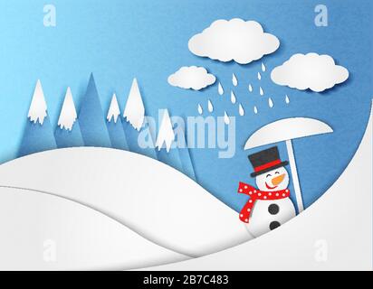 A snowman with an umbrella in the rain Stock Vector