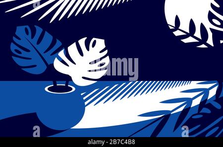 A pot or flower pot with leaves in the evening  Stock Vector