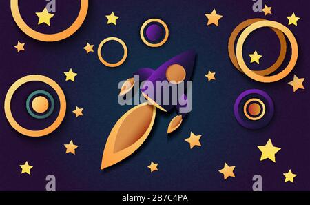 A spaceship in open space among planets Stock Vector