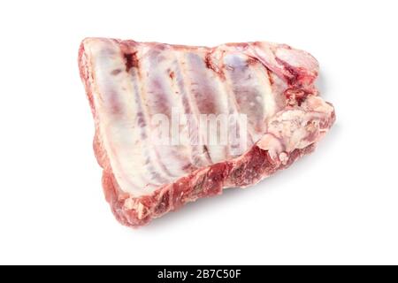 A piece of raw meat on the ribs isolated on white background Stock Photo