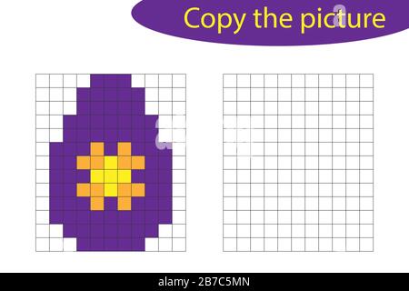 Copy the picture, pixel art, easter egg cartoon, drawing skills training, educational paper game for the development of children, kids preschool Stock Vector