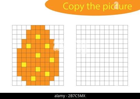 Copy the picture, pixel art, easter egg cartoon, drawing skills training, educational paper game for the development of children, kids preschool Stock Vector