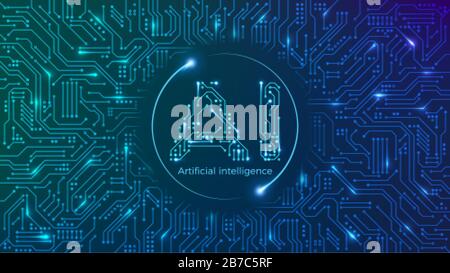 Artificial intelligence concept. Machine mind. Circuit board background with AI logo. Vector illustration Stock Vector