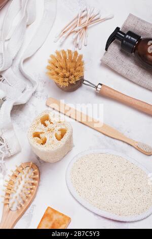 Zero waste home tools and supplies for kitchen and bathroom. Stock Photo