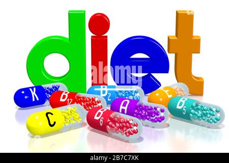 Diet concept - colorful pills Stock Photo