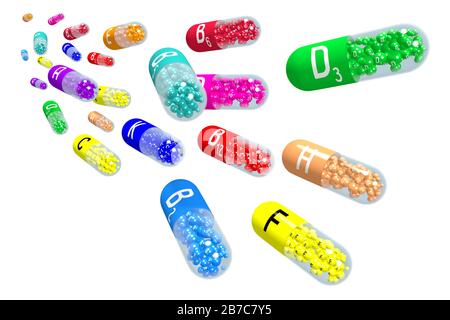 Vitamins concept - colorful pills Stock Photo