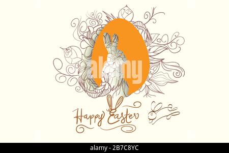 Easter background with traditional decorations. Easter greeting with colored bunny Stock Vector
