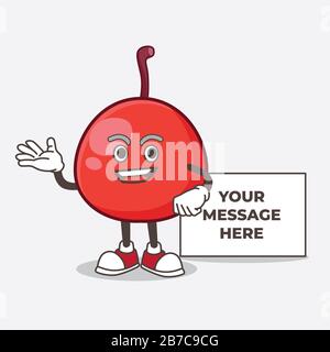 A picture of Red Berry cartoon mascot character with whiteboard Stock Photo