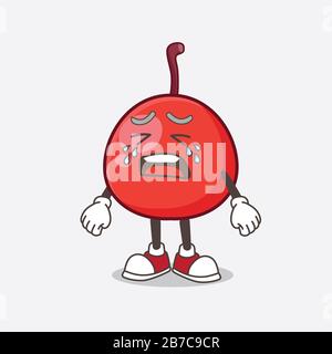 A picture of Red Berry cartoon mascot character with crying expression Stock Photo