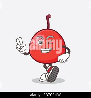 A picture of Red Berry cartoon mascot character with two fingers Stock Photo