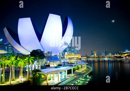 Singapore City, Singapore - April 10, 2019: ArtScience Museum located in Marina Bay Stock Photo