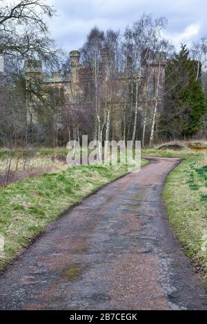 Abandoned and derelict Crawford Priory near Cupar, Fife, Scotland, UK. This is an old gothic style mansion. Stock Photo