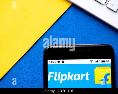 In this photo illustration the Flipkart logo is seen displayed on a smartphone Stock Photo