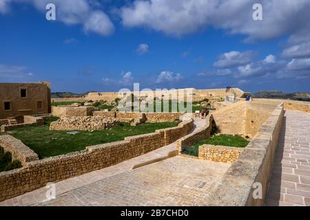 The Cittadella in city of Victoria (Rabat) on Gozo island, Malta, limestone citadel from 15-17th century Stock Photo