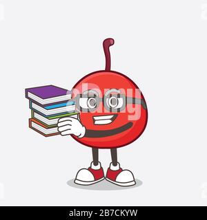 A picture of Red Berry cartoon mascot character studying with some books Stock Photo