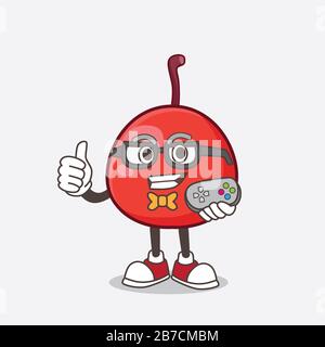 A picture of Red Berry cartoon mascot character as attractive gamer Stock Photo