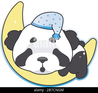 Cute panda sleeping on moon kawaii cartoon vector character. Adorable, happy and funny animal isolated sticker, patch. Night time, bedtime. Anime baby Stock Vector
