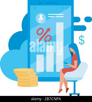 Mobile banking flat vector illustration. Deposit high interest rates cartoon concept. Investment, stock trading app isolated metaphor. E commerce Stock Vector