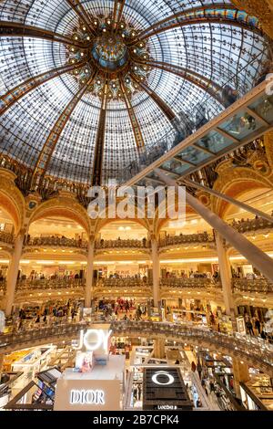 Glasswalk hanging over the atrium of the Galeries Lafayette Paris Haussmann department store in Paris, France, Europe Stock Photo