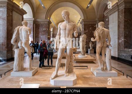 Marble sculptures at Louvre Museum in Paris, France, Europe Stock Photo