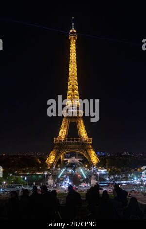 Nighttime view of the Eiffel Tower in Paris,France, Europe Stock Photo