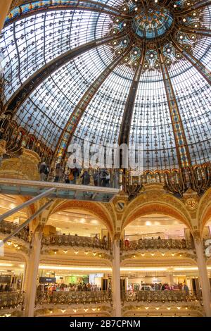 Glasswalk hanging over the atrium of the Galeries Lafayette Paris Haussmann department store in Paris, France, Europe Stock Photo