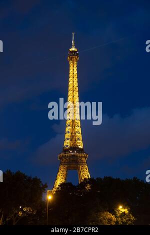 Nighttime view of the Eiffel Tower in Paris,France, Europe Stock Photo