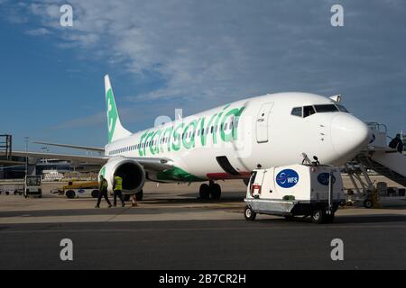 Transavia airplane on an airport runway Stock Photo