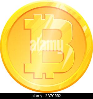Golden bitcoin coin BTC symbol on white background. World finance investment concept. Exchange Crypto currency Money banking illustration. Business income earnings. Financial sign stock vector. Stock Vector