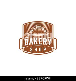 croissant bakery, baguette, bread, vintage bakery logo Ideas. Inspiration logo design. Template Vector Illustration. Isolated On White Background Stock Vector