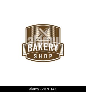 Crossed Rolling Pin Vintage Badge Bakery Shop Logo Designs Inspiration Isolated On White Background Stock Vector Image Art Alamy