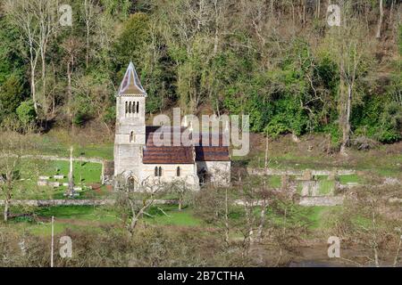 St Margaret's Church, Welsh Bicknor On the banks of the flooded River Wye. Built 1858 Stock Photo