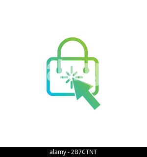 shopping bag, pointer, click, online shop logo Ideas. Inspiration logo design. Template Vector Illustration. Isolated On White Background Stock Vector