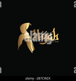golden Muslim Scarf, luxury hijab logo Ideas. Inspiration logo design. Template Vector Illustration. Isolated On Black Background Stock Vector