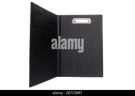 leather open portfolio for documents on a white background Stock Photo