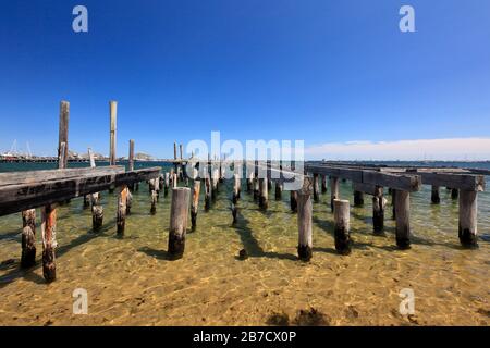 Derelict wooden jetty at Provincetown Cape Cod Stock Photo