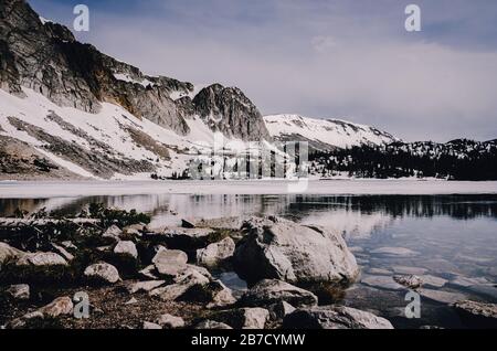 Mountain Marie Lake Medicine bow routt national forest in spring Wyoming USA Stock Photo