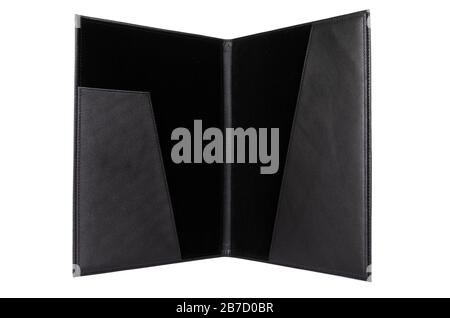 leather open portfolio for documents on a white background Stock Photo