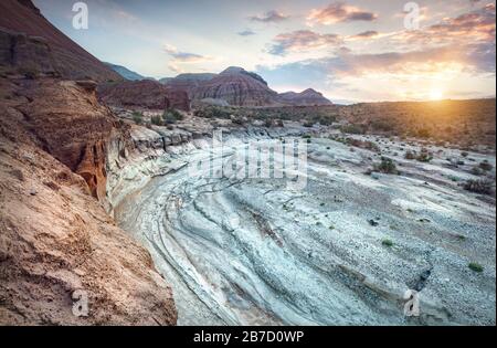 Altyn Emel National Park with Aktau mountains at beautiful sunrise in Kazakhstan Stock Photo