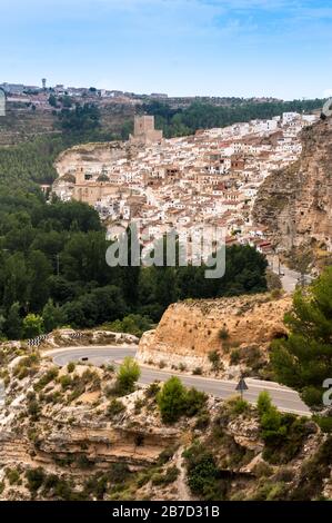 View of Alcalá del Júcar in Albacete, Castilla la Mancha in Spain from the entrance road Stock Photo